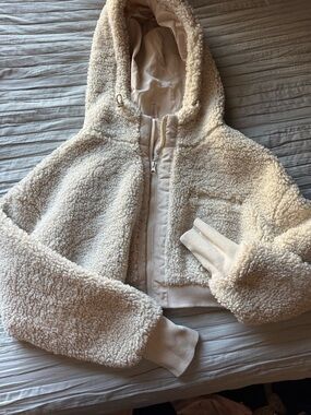 Mono B Cream Sherpa Zip-Up Hoodie Jacket